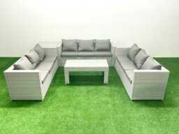 Rackhams Rattan Garden Outdoor Furniture Set 9 Seater Garden Sofa Oblong Coffee Table Set with Side Table Light Grey Mixed - thumbnail 1