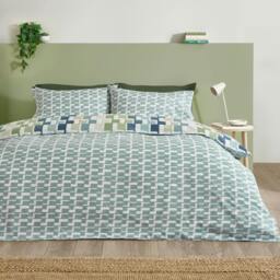 Rackhams Bryson Geo Reversible Duvet Cover Set Blue - Single - Blue - thumbnail 2