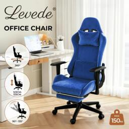 Rackhams Office Desk Chair Gaming Recliner Adjustable Height with Footrest Blue - thumbnail 2