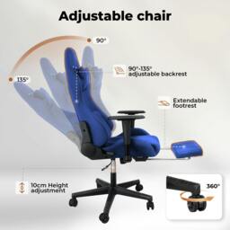 Rackhams Office Desk Chair Gaming Recliner Adjustable Height with Footrest Blue - thumbnail 5
