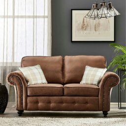 Rackhams Oakland Suede Sofa 3+2 Seater Fabric Sofa in Tan Brown - 3 Seater & 2 Seater Set - thumbnail 2