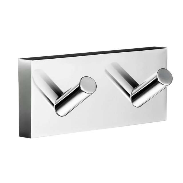 Rackhams Polished Chrome Double Towel Hook Rail 40mm x 90mm Wall Mounted Bathroom Rectangular Robe Hooks Clothes Hanger Coat Peg - image 1