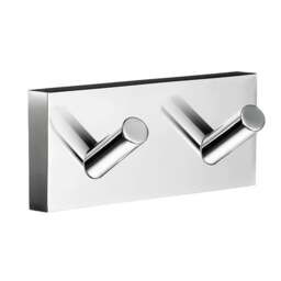 Rackhams Polished Chrome Double Towel Hook Rail 40mm x 90mm Wall Mounted Bathroom Rectangular Robe Hooks Clothes Hanger Coat Peg