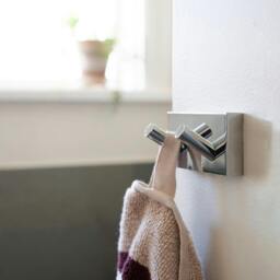 Rackhams Polished Chrome Double Towel Hook Rail 40mm x 90mm Wall Mounted Bathroom Rectangular Robe Hooks Clothes Hanger Coat Peg - thumbnail 2