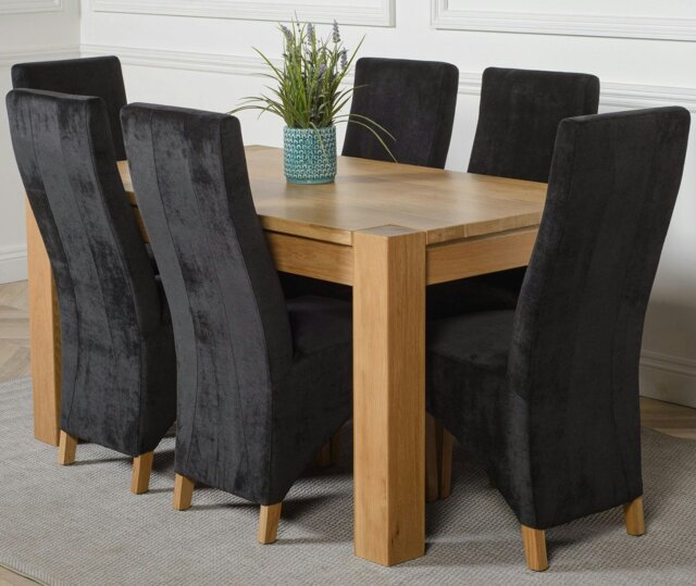 Rackhams Kuba Medium Oak Dining Table with Lola Fabric Chairs - 6 chairs - Black - image 1