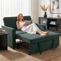 Rackhams 2 Seater Sofa Bed, 3-in-1 Velvet Pull Out Sleeper Sofa - Dark Blue - thumbnail 6