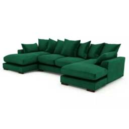Rackhams Linea Plush Velvet U Shape Double Ended Sofa With Wide Footstool - Green - thumbnail 1