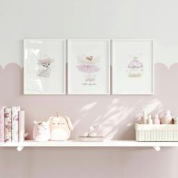 Rackhams Nursery Artwork - Set of 3 wall art prints - A2 16.54 x 23.39 in / 42 x 59.4 cm - Matte Museum Quality Art Paper 290 gsm - Oak Frame - thumbnail 6