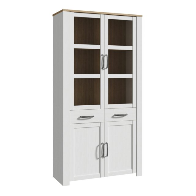 Rackhams Bohol Display Cabinet 4 Door 2 Drawer in Oak/White - Full Assembly Required - Oak & White - Matt - image 1