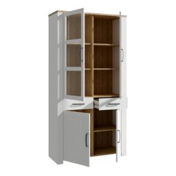 Rackhams Bohol Display Cabinet 4 Door 2 Drawer in Oak/White - Full Assembly Required - Oak & White - Matt - thumbnail 3