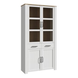 Rackhams Bohol Display Cabinet 4 Door 2 Drawer in Oak/White - Full Assembly Required - Oak & White - Matt