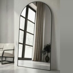 Rackhams Modern Black Metal Archtop Full Length Mirror 200cm x 100cm - thumbnail 1