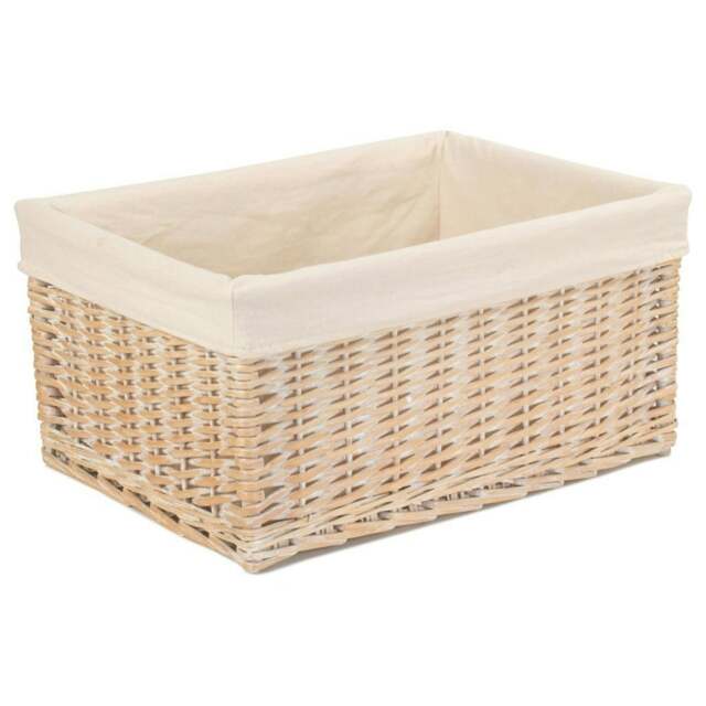 Rackhams Whitewash White Lined Wicker Storage Basket - Extra Large
