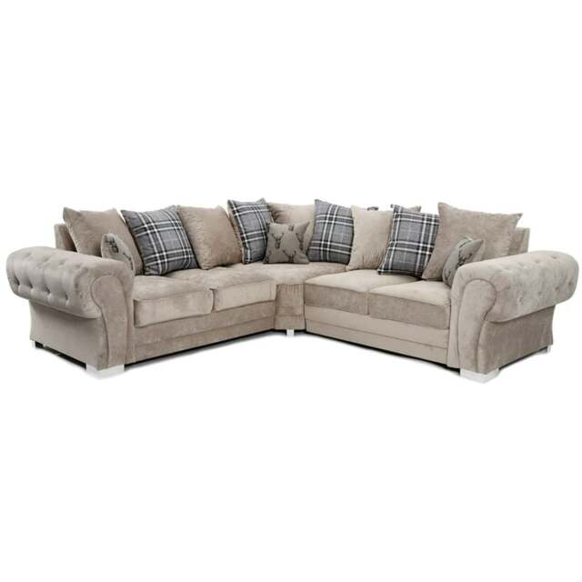 Rackhams Milan Chesterfield Fabric 5 Seater Corner Sofa - Scatter Back - Mink - image 1