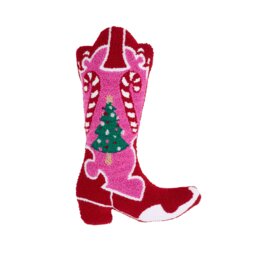 Rackhams Santa's Howdy Christmas Boot Boucle 3D Shaped Cushion Pink - Pink - thumbnail 3
