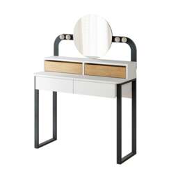 Rackhams Lora Dressing Table 4-Led Lights Make-up Table Mirror 96x132cm 2-Drawer Soft-Close Storage Bedroom,Backstage - Black-Oak - thumbnail 3