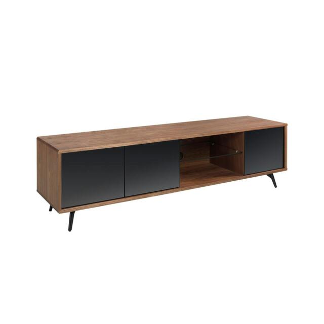 Rackhams Mirror Effect Black Glass, Walnut and Black Steel TV Unit 3223 - image 1
