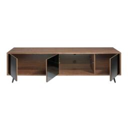 Rackhams Mirror Effect Black Glass, Walnut and Black Steel TV Unit 3223 - thumbnail 6