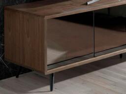 Rackhams Mirror Effect Black Glass, Walnut and Black Steel TV Unit 3223 - thumbnail 5