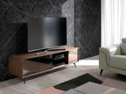 Rackhams Mirror Effect Black Glass, Walnut and Black Steel TV Unit 3223 - thumbnail 3