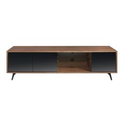 Rackhams Mirror Effect Black Glass, Walnut and Black Steel TV Unit 3223 - thumbnail 2