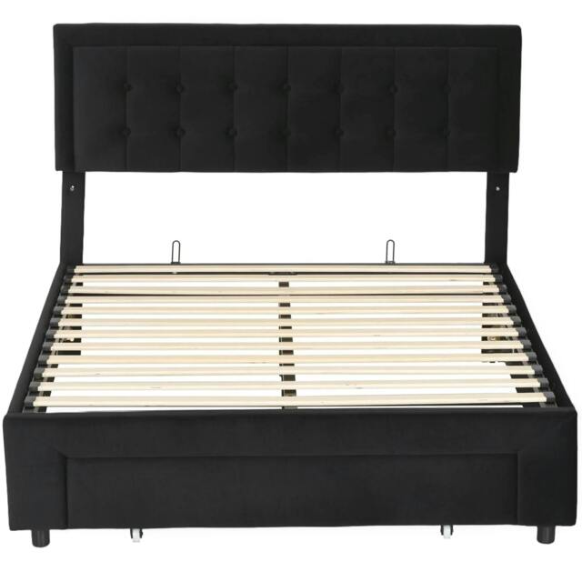 Rackhams Double Ottoman Bed Frame, with Front Drawer - Black