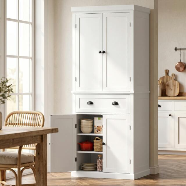 Rackhams Tall Kitchen Cupboard, 183cm Freestanding Storage Cabinet with Drawer - image 1