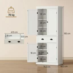 Rackhams Tall Kitchen Cupboard, 183cm Freestanding Storage Cabinet with Drawer - thumbnail 3