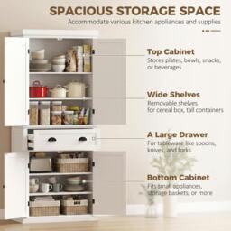 Rackhams Tall Kitchen Cupboard, 183cm Freestanding Storage Cabinet with Drawer - thumbnail 4
