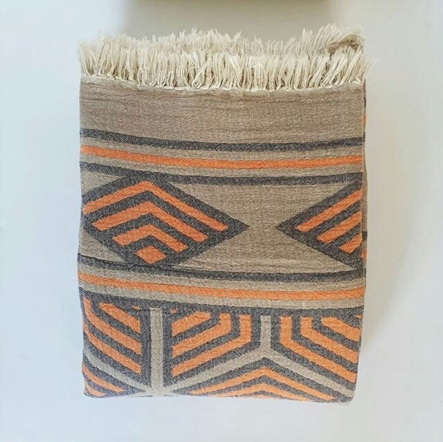 Rackhams Ela Soft Cotton Jacquard Bedspread - Single (190 x 245 cm) - Marigold Orange on Taupe - image 1