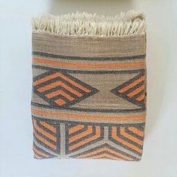 Rackhams Ela Soft Cotton Jacquard Bedspread - Single (190 x 245 cm) - Marigold Orange on Taupe - thumbnail 1