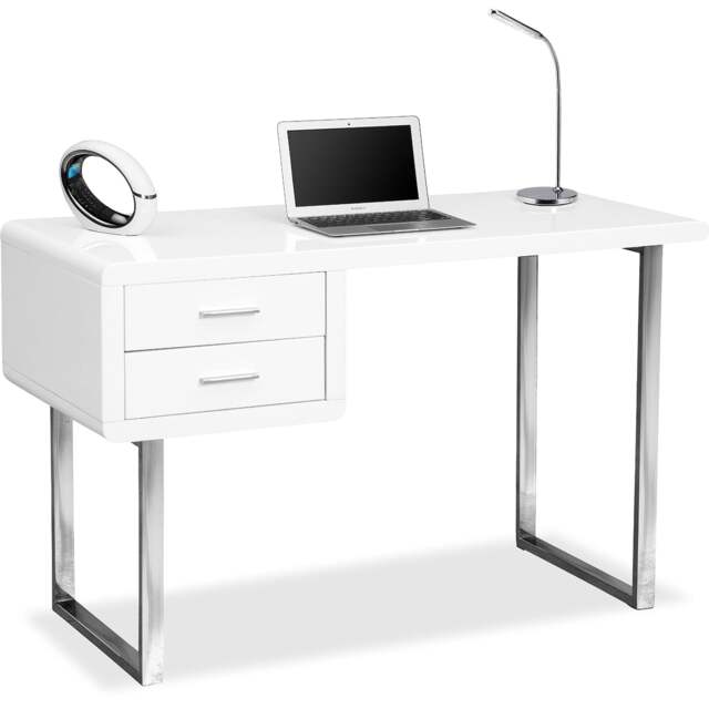 Rackhams HARMONIA Gloss White with Chrome legs 2-Drawer Contemporary Home Office Luxury Computer Desk - image 1