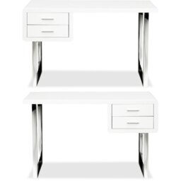 Rackhams HARMONIA Gloss White with Chrome legs 2-Drawer Contemporary Home Office Luxury Computer Desk - thumbnail 5