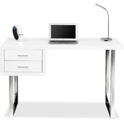 Rackhams HARMONIA Gloss White with Chrome legs 2-Drawer Contemporary Home Office Luxury Computer Desk - thumbnail 2
