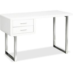 Rackhams HARMONIA Gloss White with Chrome legs 2-Drawer Contemporary Home Office Luxury Computer Desk - thumbnail 4