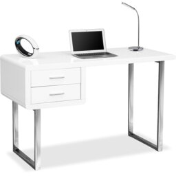 Rackhams HARMONIA Gloss White with Chrome legs 2-Drawer Contemporary Home Office Luxury Computer Desk - thumbnail 1