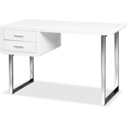 Rackhams HARMONIA Gloss White with Chrome legs 2-Drawer Contemporary Home Office Luxury Computer Desk - thumbnail 6