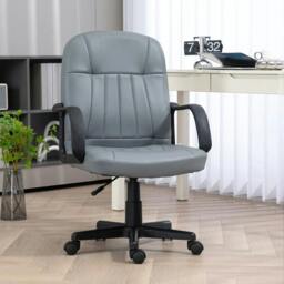 Rackhams Desk Chair, PU Leather Computer Office Chair with Adjustable Height, Swivel Wheels for Home Work Study, Grey - thumbnail 2