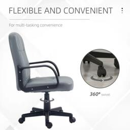 Rackhams Desk Chair, PU Leather Computer Office Chair with Adjustable Height, Swivel Wheels for Home Work Study, Grey - thumbnail 5
