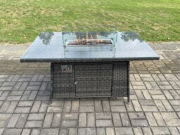 Rackhams 9-Piece Outdoor Rattan Gas Fire Pit Dining Set - Sofa, 2 Footstools, 2 Side Tables - Dark Grey - thumbnail 3
