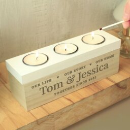 Rackhams Personalised Our Life Story & Home Triple Tea Light Box - thumbnail 2