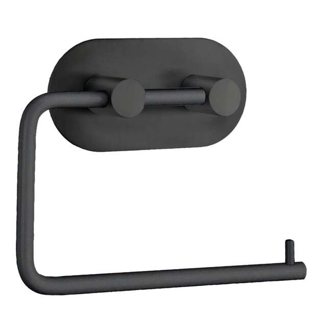 Rackhams Black Stainless Steel Toilet Roll Holder Self Adhesive Bathroom Wall Mounted - image 1