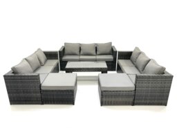 Rackhams Outdoor Garden Furniture Set 6 Pieces Rattan Sofa Set with Coffee Table 2 Big Footstools Dark Grey Mixed - thumbnail 2