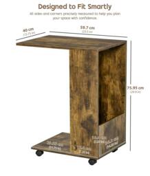 Rackhams C Shaped Side Table with Wheels, Industrial Sofa End Table with Open Storage for Living Room and Bedroom - Brown - thumbnail 3