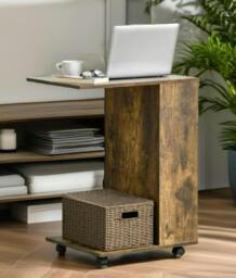 Rackhams C Shaped Side Table with Wheels, Industrial Sofa End Table with Open Storage for Living Room and Bedroom - Brown - thumbnail 6