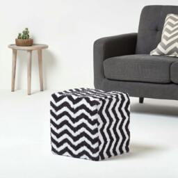 Rackhams Chevron Cube Pouffe Tufted Cotton - 36 x 36 x 38 cm - Grey & Yellow - thumbnail 3