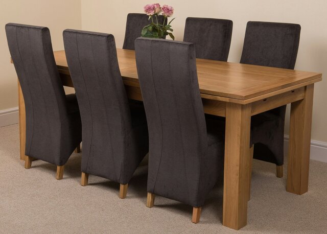 Rackhams Richmond Large Oak Extending Dining Table with Lola Fabric Chairs - 6 chairs - Black - image 1