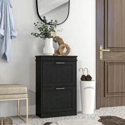 Rackhams Slim Shoe Storage Cabinet with 2 Flip Drawers for Entryway, Black