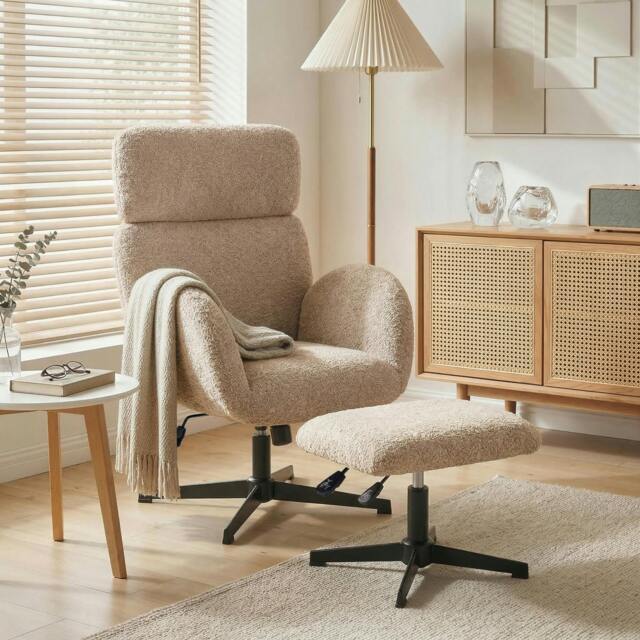 Rackhams Swivel Armchair with Footstool, Rocking Accent Chair - Light Brown - image 1