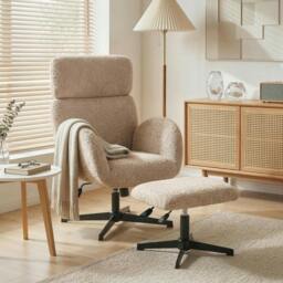 Rackhams Swivel Armchair with Footstool, Rocking Accent Chair - Light Brown